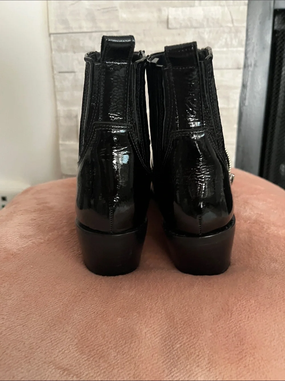 Donald J. Pliner Black Patent Ankle Boots for women size 7